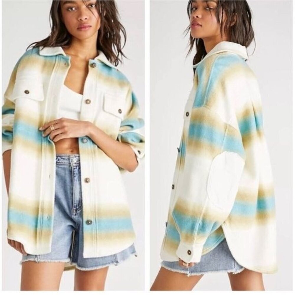 New Free People Ruby Fleece Shirt Jacket Shacket Stone Cozy Size M